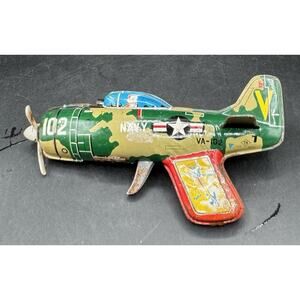 Vintage NAVY Military Friction Powered Tin Litho Trigger Plane Japan TN VA-102